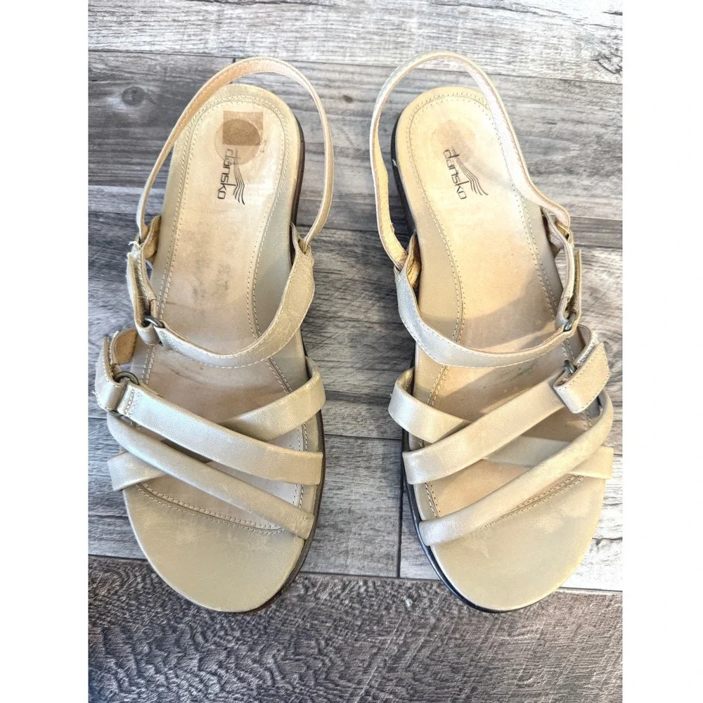 Dansko Leather Sandals Adjustable Straps Beige‎ Comfort Shoes Size 6.5 - 7